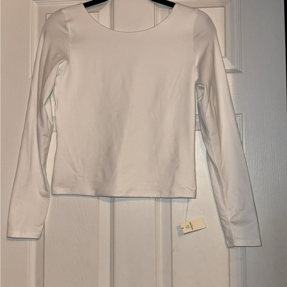 Aerie White Long Sleeve Fitted Crop Tee